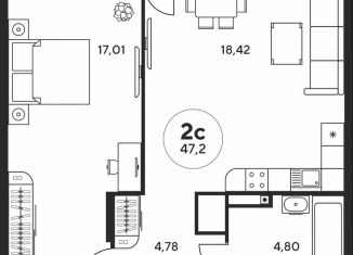 2-ком. квартира на продажу, 47.1 м2, Ростов-на-Дону, ЖК Гринсайд