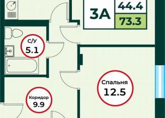 Продажа трехкомнатной квартиры, 73.3 м2, посёлок Солонцы, жилой комплекс Эко, 3