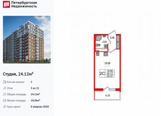 Продажа квартиры студии, 24.1 м2, Санкт-Петербург, муниципальный округ Невская Застава