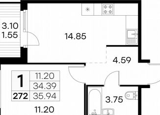 1-ком. квартира на продажу, 35.9 м2, посёлок Парголово