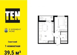 Продается 1-комнатная квартира, 39.5 м2, Ростов-на-Дону, ЖК Пятый Элемент
