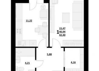 Продажа 1-комнатной квартиры, 42.3 м2, посёлок городского типа Северный, микрорайон Центральный-2, 5