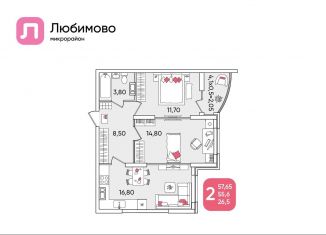 Продажа 2-комнатной квартиры, 57.7 м2, Краснодар