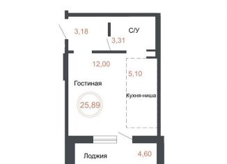 Продается квартира студия, 25.9 м2, Челябинск, Советский район, Днепропетровская улица, 5.3.1