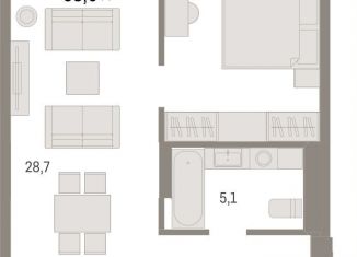 1-комнатная квартира на продажу, 58 м2, Екатеринбург, улица Пехотинцев, 2В, улица Пехотинцев