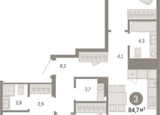 Продажа 3-комнатной квартиры, 84.7 м2, Екатеринбург, улица Пехотинцев, 2В, Железнодорожный район