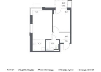 Продам однокомнатную квартиру, 41.2 м2, Московская область, жилой комплекс Прибрежный Парк, 7.1