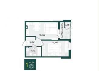 1-комнатная квартира на продажу, 41.2 м2, Краснодар