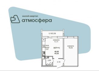 Однокомнатная квартира на продажу, 43.5 м2, Челябинская область, улица Дружбы, с1