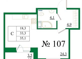 Продается квартира студия, 35.1 м2, Ленинградская область, Медицинский проезд