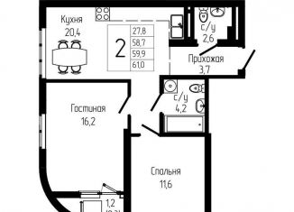Продам двухкомнатную квартиру, 59.9 м2, Республика Башкортостан