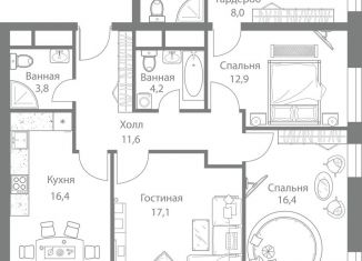 Продаю 3-комнатную квартиру, 94 м2, Москва, метро Молодёжная