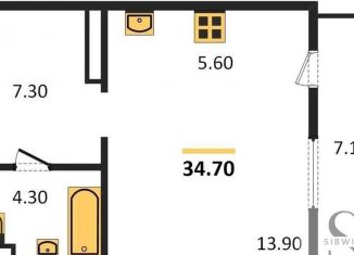 Продажа квартиры студии, 34.7 м2, Новосибирск, метро Гагаринская, улица Ляпидевского, 5