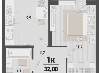 1-комнатная квартира на продажу, 32 м2, Краснодарский край