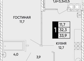 Продается 1-комнатная квартира, 33.9 м2, Ростовская область