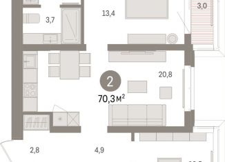 Продам двухкомнатную квартиру, 70.3 м2, Тюмень