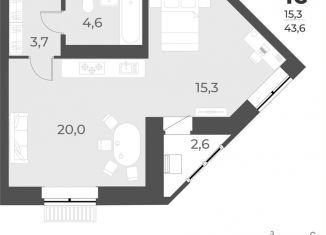 1-комнатная квартира на продажу, 43.6 м2, Новосибирск, Заельцовский район, улица имени генерал-майора А.Н. Рожкина, 16