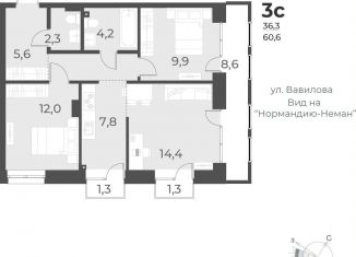Продажа 3-ком. квартиры, 60.6 м2, Новосибирск, метро Красный проспект, Плановая улица, 60А