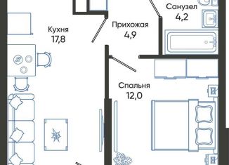 Продается 1-комнатная квартира, 40.1 м2, Новороссийск