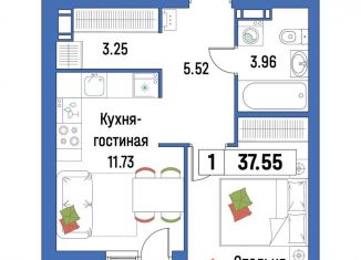 Однокомнатная квартира на продажу, 37.6 м2, Мурино