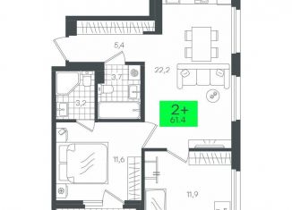 Продам 2-комнатную квартиру, 61.4 м2, Тюменская область, улица Сергея Джанбровского, 2
