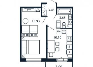 1-комнатная квартира на продажу, 34.3 м2, Мурино