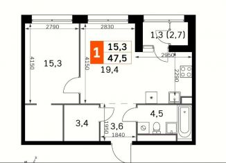 1-комнатная квартира на продажу, 47.5 м2, Москва, район Покровское-Стрешнево