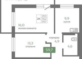 Продается двухкомнатная квартира, 59.7 м2, Красноярск, Октябрьский район, Норильская улица