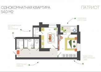 Однокомнатная квартира на продажу, 54 м2, Смоленск