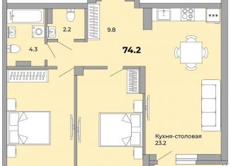 Продается 2-ком. квартира, 74.2 м2, Екатеринбург, Донбасская улица, 21, ЖК Белая Башня