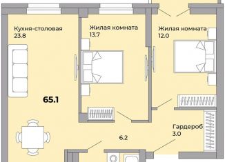 Продажа двухкомнатной квартиры, 65.1 м2, Екатеринбург, Донбасская улица, 21, ЖК Белая Башня