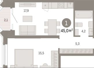 Продаю однокомнатную квартиру, 45 м2, Екатеринбург, улица Некрасова, 8, метро Площадь 1905 года