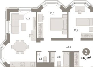2-комнатная квартира на продажу, 66 м2, Екатеринбург, улица Некрасова, 8, метро Площадь 1905 года