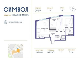 Продается двухкомнатная квартира, 64.3 м2, Москва, станция Москва-Товарная