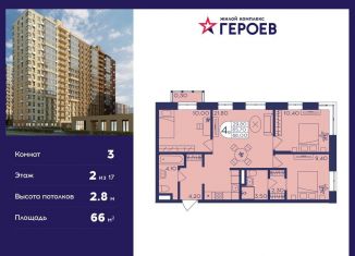 Продаю трехкомнатную квартиру, 66 м2, Московская область