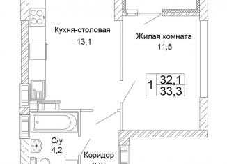Продам однокомнатную квартиру, 33.3 м2, Волгоград