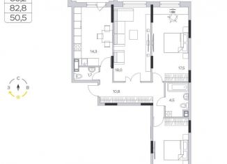 3-ком. квартира на продажу, 83 м2, деревня Пирогово, ЖК Пироговская Ривьера, улица Ильинского, 8