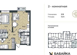 2-комнатная квартира на продажу, 53.3 м2, Астрахань, Ленинский район