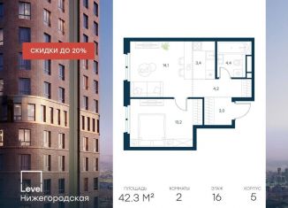 Продам двухкомнатную квартиру, 42.3 м2, Москва, метро Стахановская, жилой комплекс Левел Нижегородская, 3