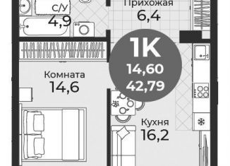 Однокомнатная квартира на продажу, 42.8 м2, Новосибирск