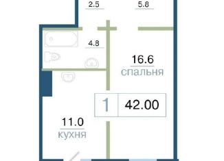 Продам однокомнатную квартиру, 42 м2, Красноярск