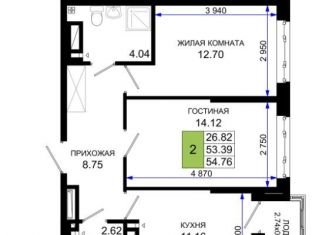 2-комнатная квартира на продажу, 54.8 м2, Ростов-на-Дону