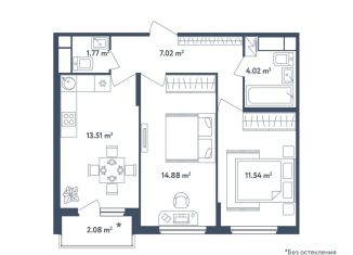 Продажа двухкомнатной квартиры, 53.8 м2, поселок Мещерино