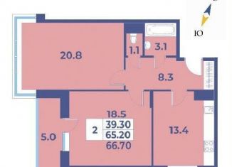 Продается двухкомнатная квартира, 66.7 м2, поселение Первомайское, жилой комплекс Эдельвейс, к5Б