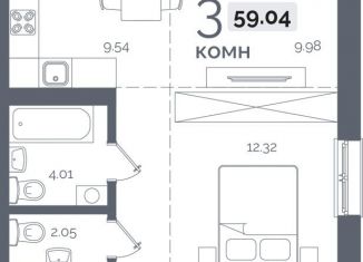 Продается трехкомнатная квартира, 59 м2, Иркутск, Пулковский переулок, 32, ЖК Пулковский