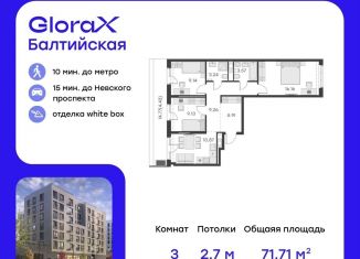 Продаю трехкомнатную квартиру, 71.7 м2, Санкт-Петербург, улица Шкапина, 15