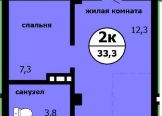 Однокомнатная квартира на продажу, 33.3 м2, Красноярск, Ленинский район, проспект Машиностроителей, 35