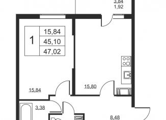 Продажа 1-комнатной квартиры, 47 м2, Бугры