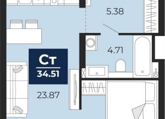 Продам квартиру студию, 34.5 м2, Тюмень, Калининский округ