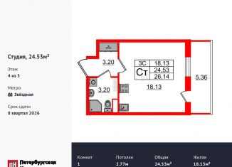 Продажа квартиры студии, 24.5 м2, Санкт-Петербург, метро Звёздная